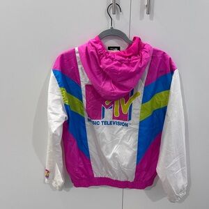 Official MTV Store multi-colored hooded windbreaker. Size small.